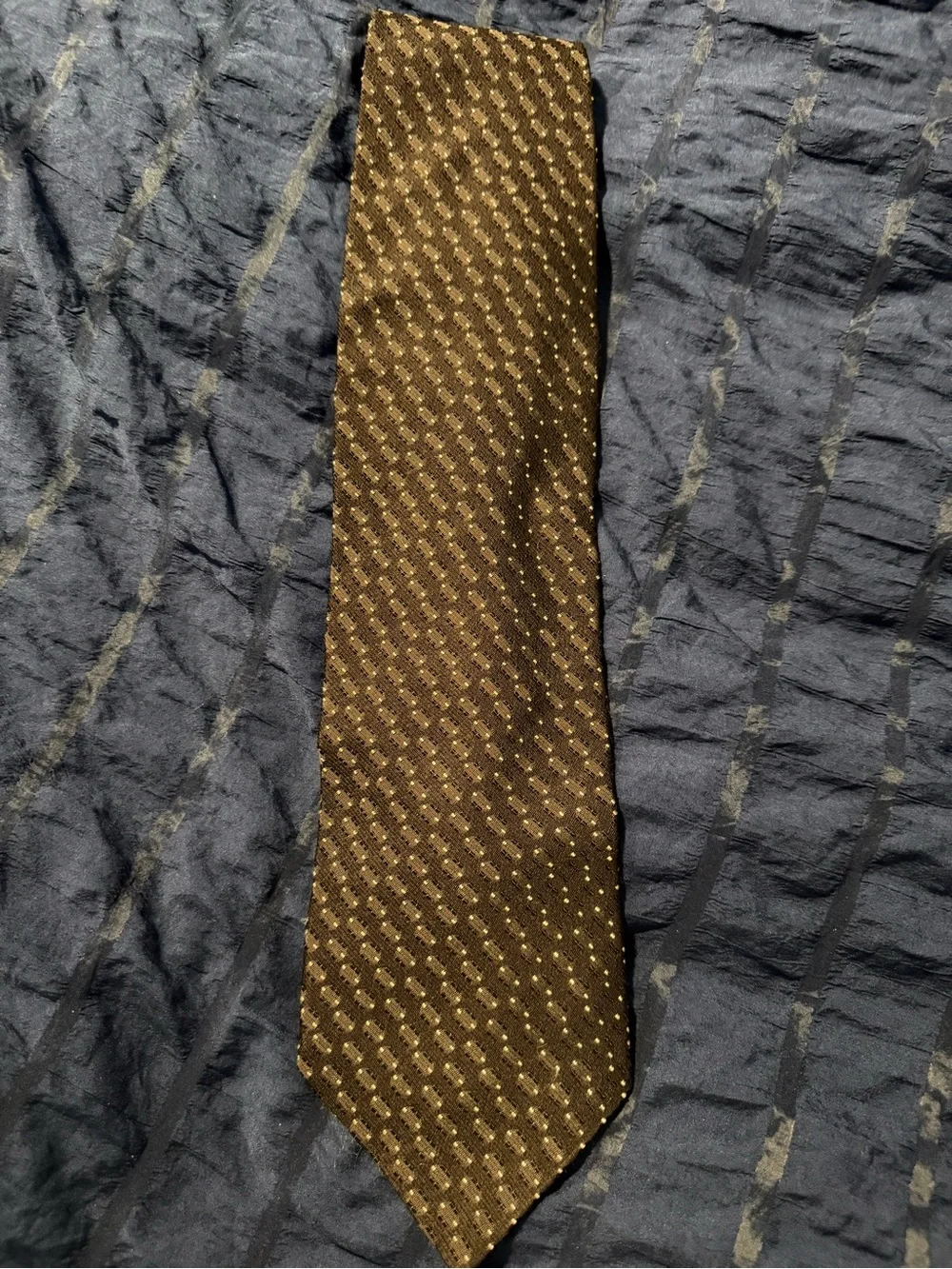 Giorgio Armani Brown Silk Tie with Gold Dot Motif